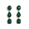 European exaggerated metal long dangle earrings elegant formal dressing lady inlaid gemstone female emerald stone earrings