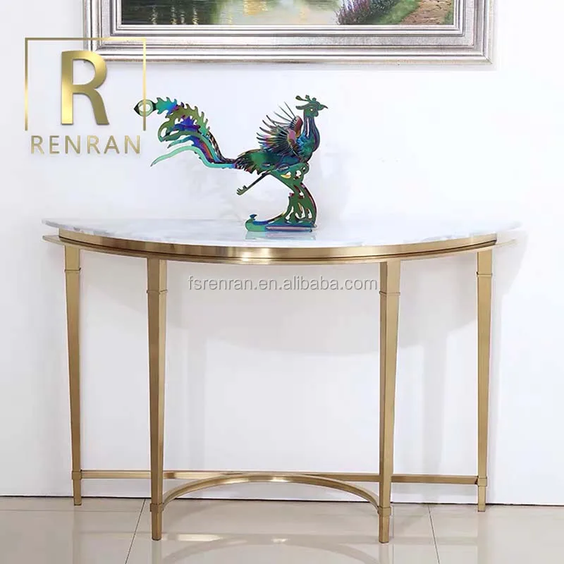 Luxury Semi Circle Faux Marble Gold Metal Frame Hotel Public Place 