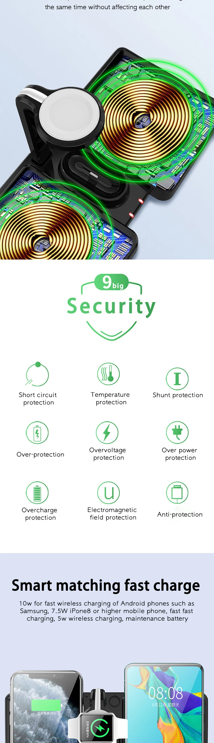 wireless charger 4 in 1 new products 2020 for iphone 7/6/8 plus mobile phones for apple/watch headset wireless charging