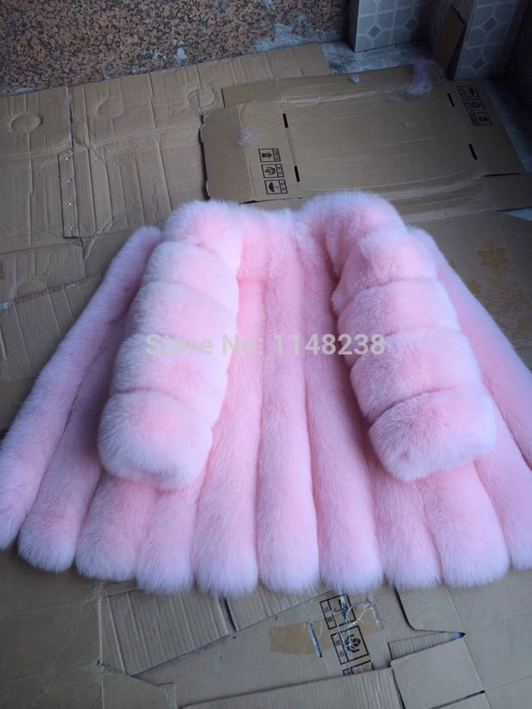 Custom Womens  Thick Warm Blue Fox Real Fur Coat Thick Jacket 2021 Winter Warm O-Neck Natural Fur women clothes