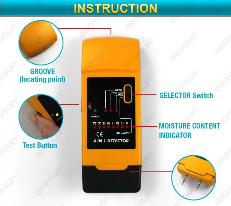 Allosun Ts69 4 In 1 Stud Finder Metal Detector Ac Voltage Tester Wood
