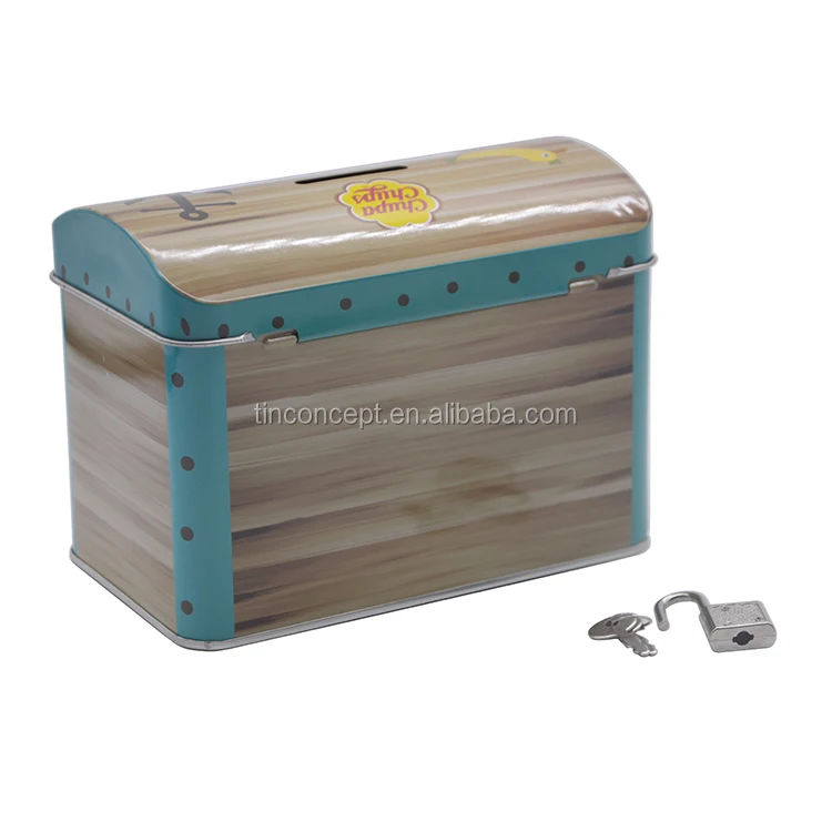 Irregularly Shaped Durable Hinged Lid Money Tin Coin Bank For Gift