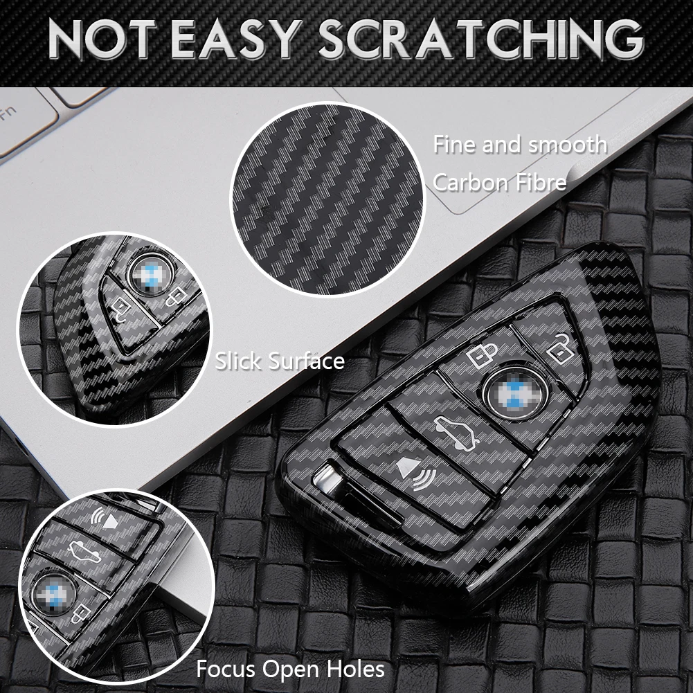 VSLIH Key fob Cover for BMW,Full Protection Soft Carbon Fiber Pattern Silicone Key Fob Case Compatible with BMW 2 5 6 7 Series and X1 X2 X3 X5 X6,Blade Shape and Keyless Entry