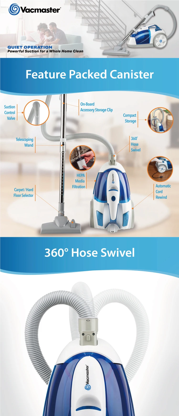 Vacmaster Bagless Canister Vacuum Cleaner Multifiltration Cyclonic