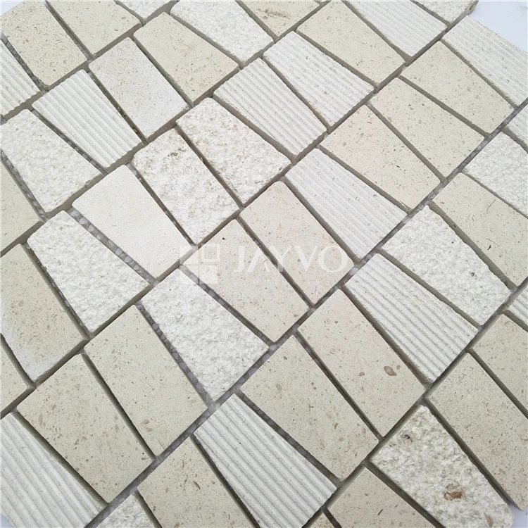 Classic Design Factory Low Price Ladder Shaped Beige Stone Mosaic Tile Marble For Decorative Kitchen Backsplash Wall Tile