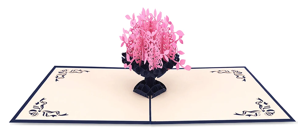 customised 3d pop up laser cut pink flower thank you card custom with logo