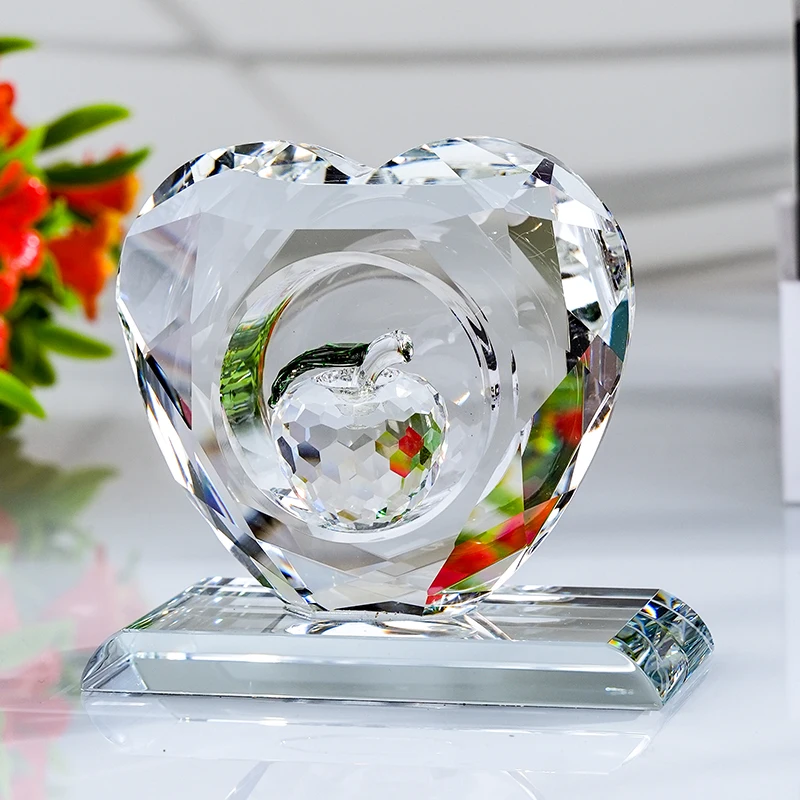 Small Crystal Glass Heart & Apple Model Polished Craft for Love Souvenir Birthday & Wedding Decor K9 Model manufacture