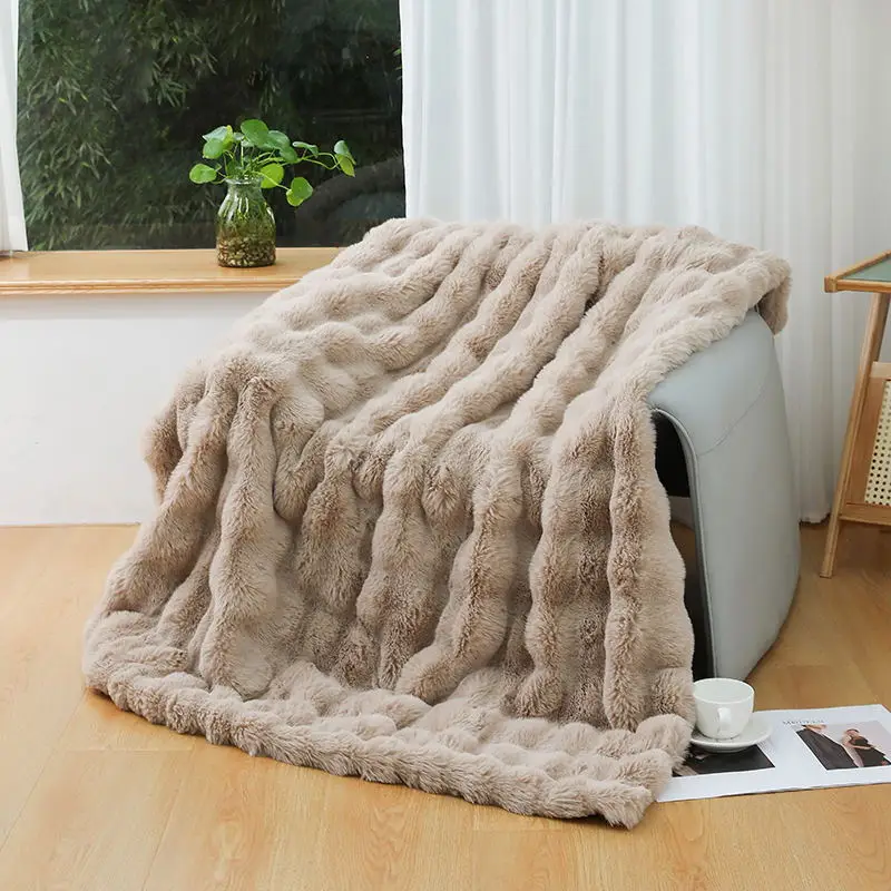 Tuscan Office Jacquard Style Sofa Cover Thickened Bubble Fleece Blanket Throws Plush Relaxing Fuzzy Flannel for Bedding Winter details