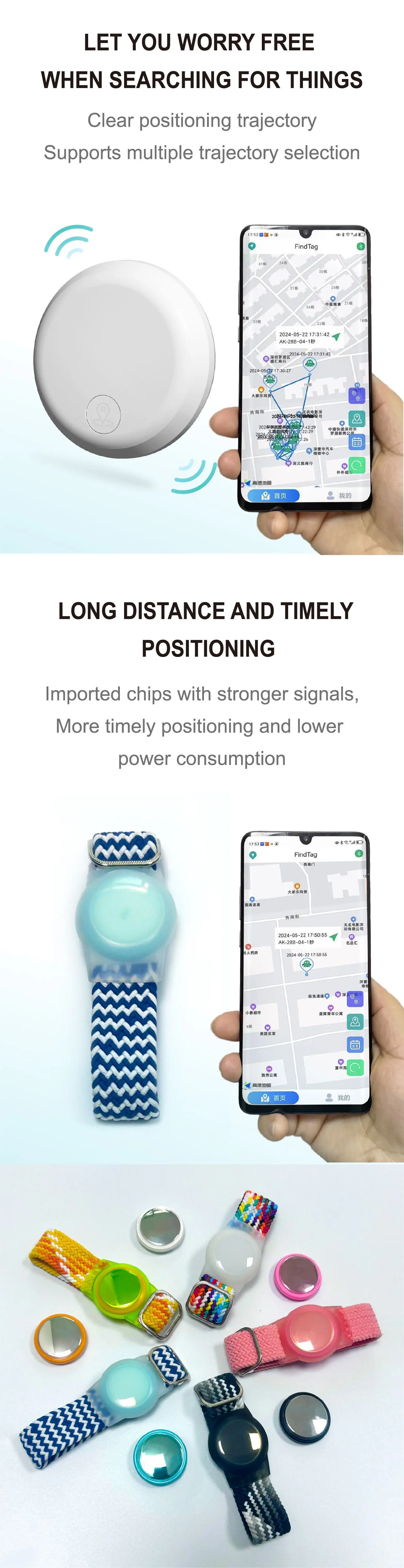 Universal Android & iOS GPS Global Locator Anti-Lost Device with Plastic Find Tag for Kids Pets Elderly