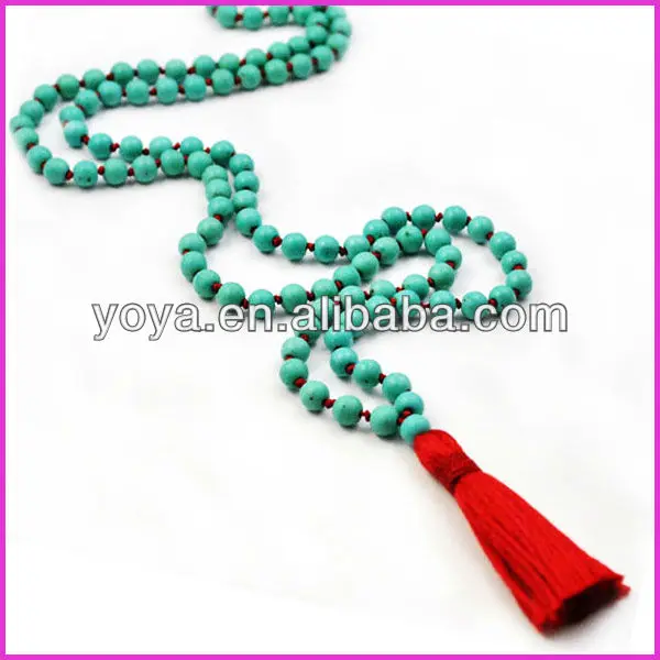  Fashion turquoise mala beaded tassel necklace,knotted tassel necklace.jpg