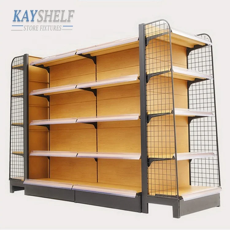 Used Convenience Store Equipment Metal Wood Grain Shelf For Supermarket