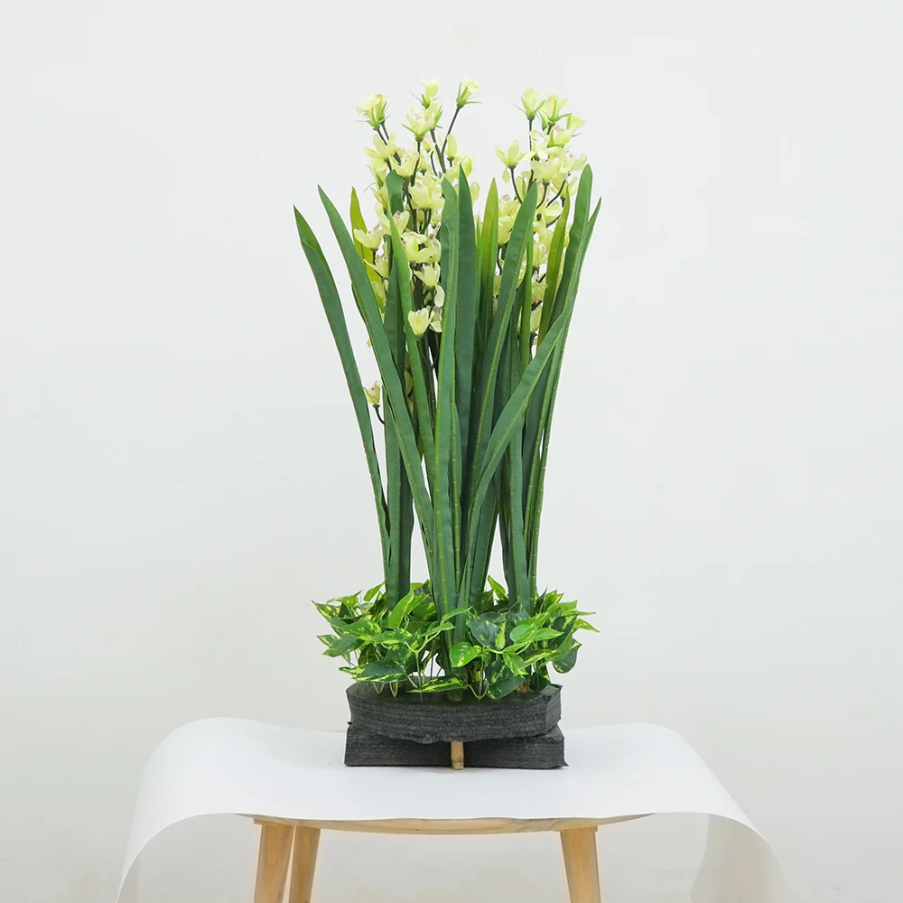 批发塑料办公室装饰人造盆景人造兰花植物与陶瓷锅