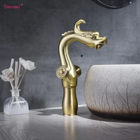 Dragon Shape Antique Brass Basin Faucet Antique Bathroom Faucet