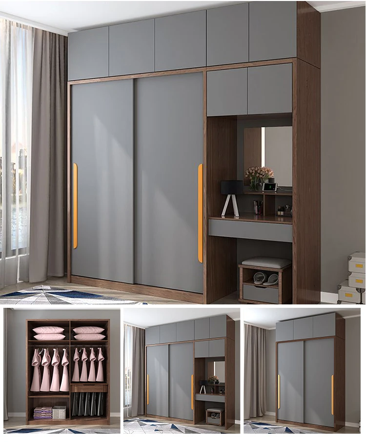 Custom made modern design wood grain lacquer lacquered swing door wood bedroom wardrobe
