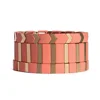 Bohemian Handmade Elastic Stretch Stack Bangle Cuff Gold Pink Square Arrow Tile Metal Alloy Bead Enamel Painted Bracelet