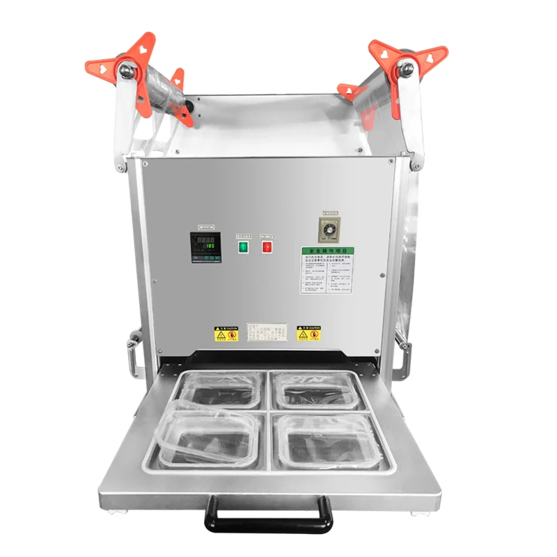 Magasins Manuel Operculage Machine à emballer des plateaux en plastique pour la restauration rapide / casse-croûte / viande cuite / fruits / mer / soupe / sauce