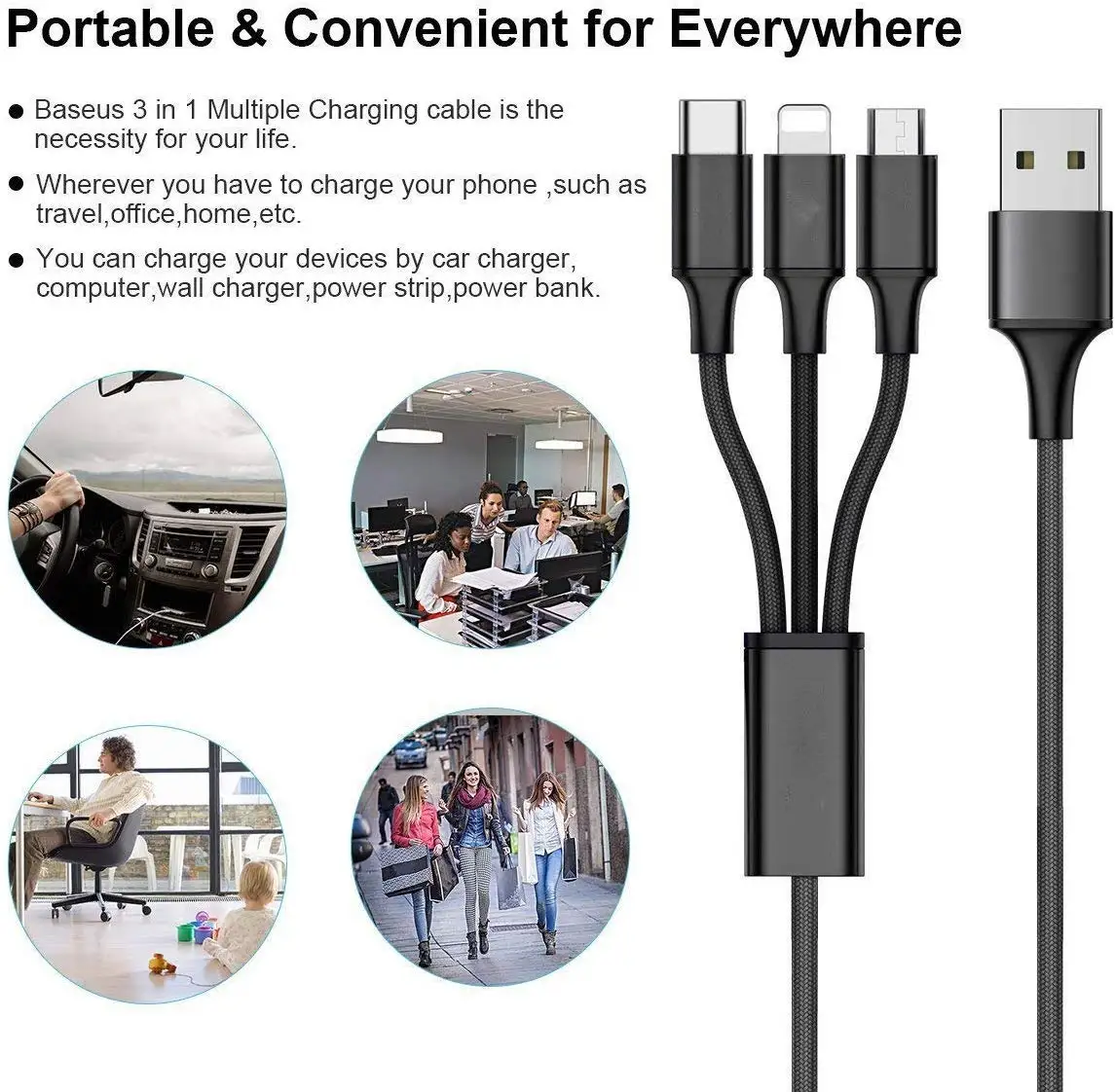 3 in 1 USB Cable Wholesale Charge Cable For Iphone Micro Type C Fast Cable - ANKUX.COM