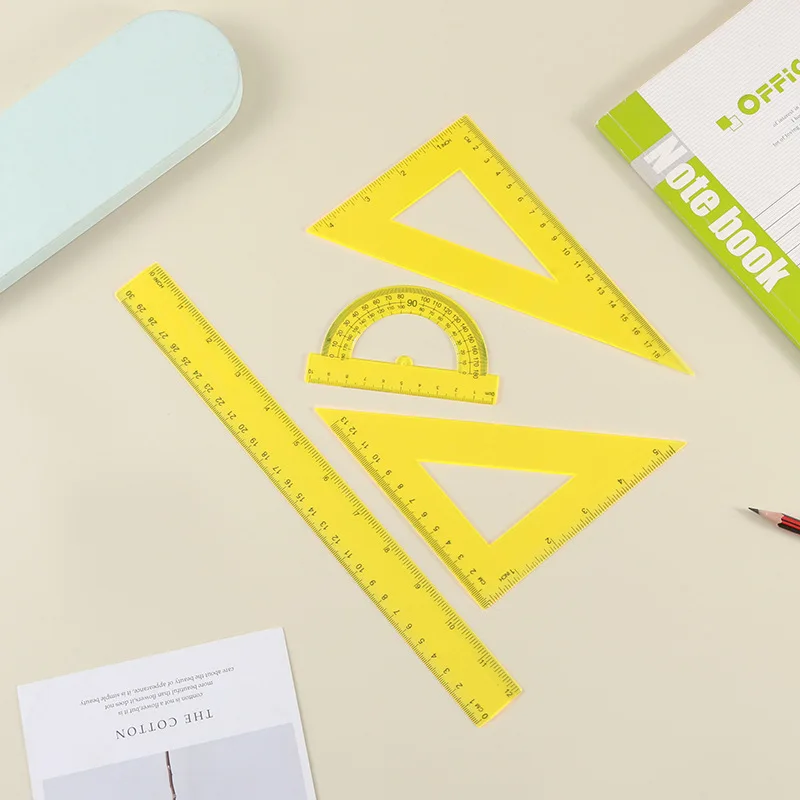 Student Exam Stationery Learning Supplies Four-Piece Plastic Ruler Set with Straight Triangle Measuring Board