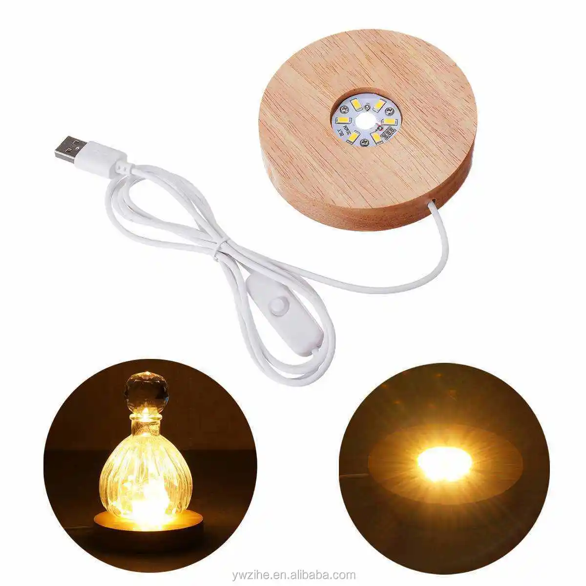 Light Base Rechargeable Wooden LED Light Rotating Display Stand Lamp Holders 