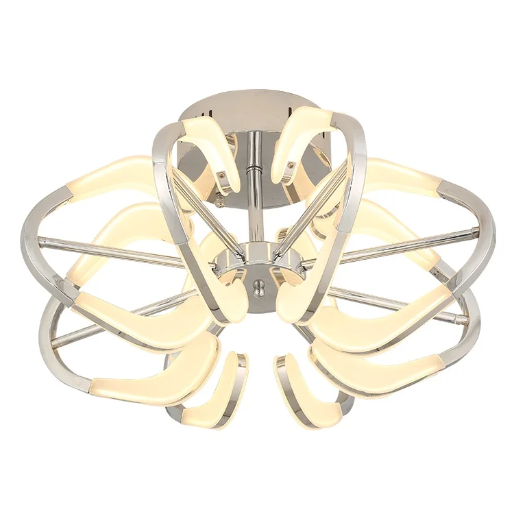 New Design iron arms acrylic chrome indoor modern luxury decorative living room led ceiling light