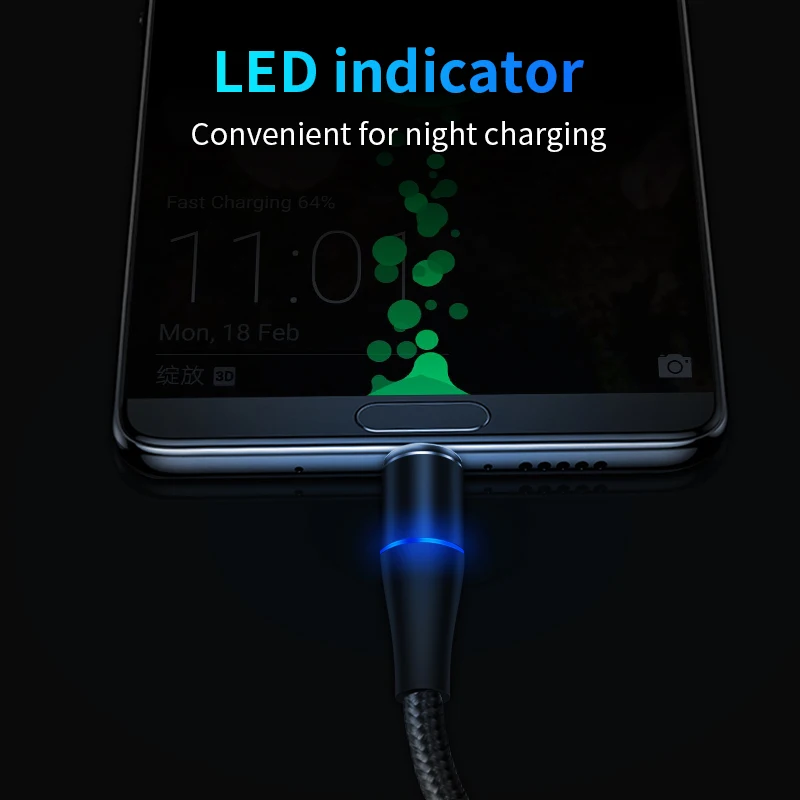 3 in 1 LED USB Data Cable 3A Magnetic Charging Cable for IOS Android Type C Micro USB Charging Cable Data Line - ANKUX.COM