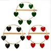 Vintage Red Black tassel Heart Drop Glaze Metal Gold Color Hair Clips set Women Fashion Geometric Round Hairpin Hair Accessories