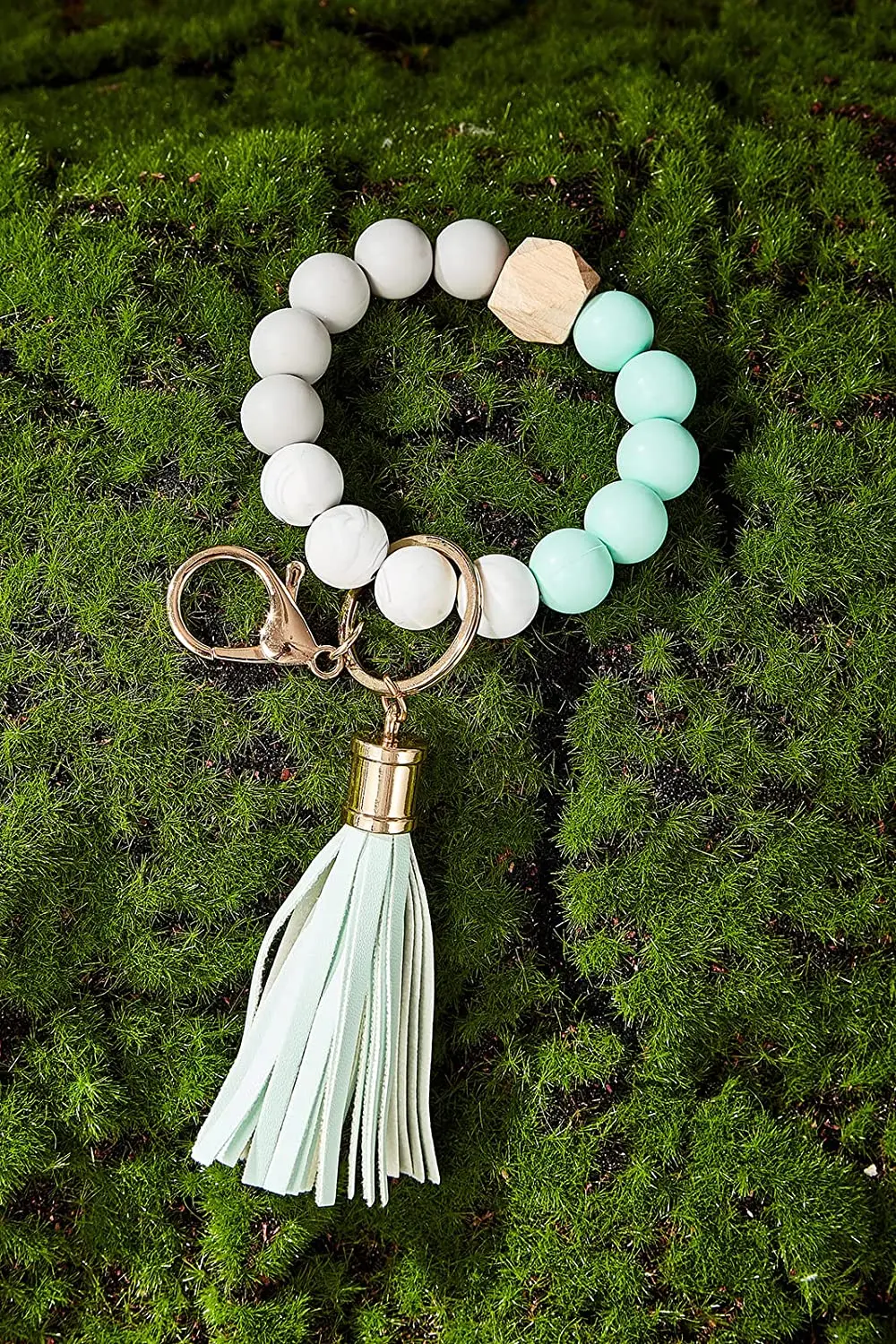 Fashion Silicone Beads Key Ring Chain Wristlet Keychain Bracelet With