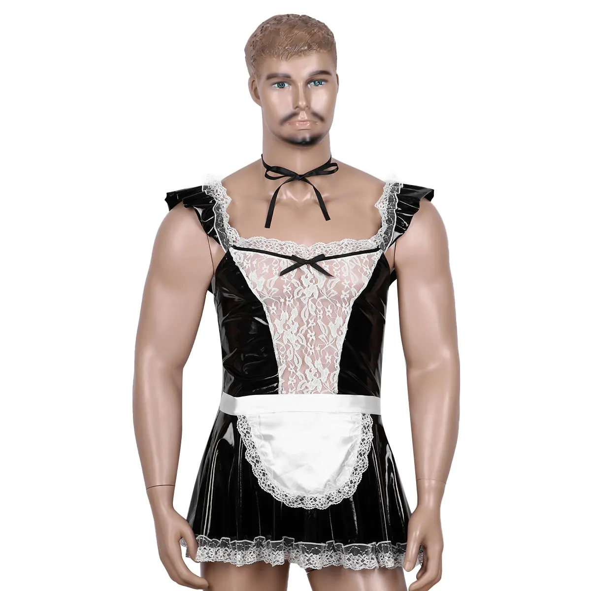 Mens Male Sissy Maid Dress Cosplay Costume Clubwear Short Sleeves