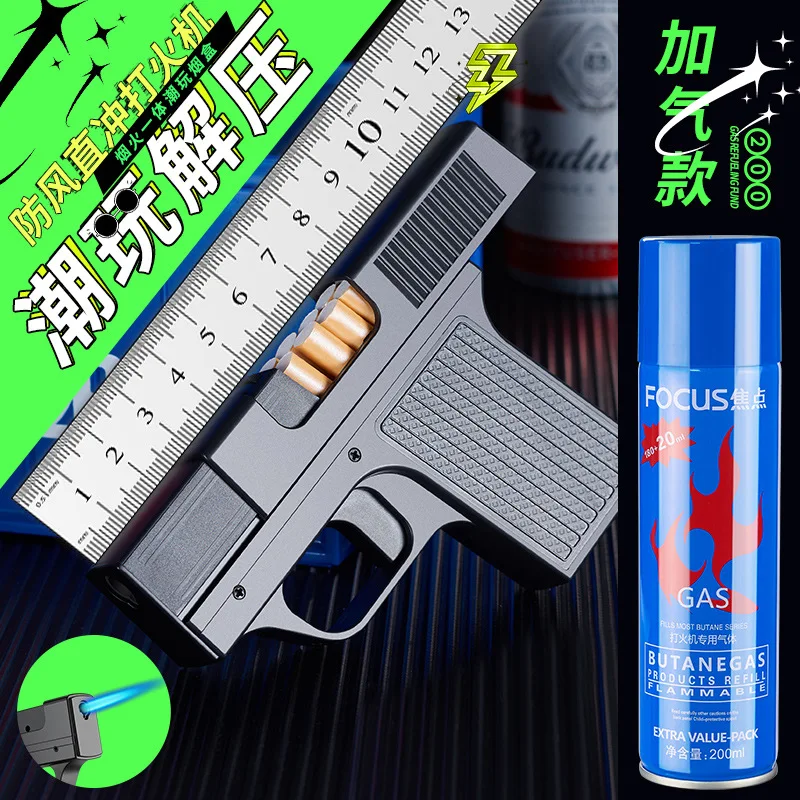 2025 Personalized Cigarette Case with Windproof Inflatable Gun-shaped Lighter 10 Thick Cigarettes Gift Gun Lighter for Giveaways