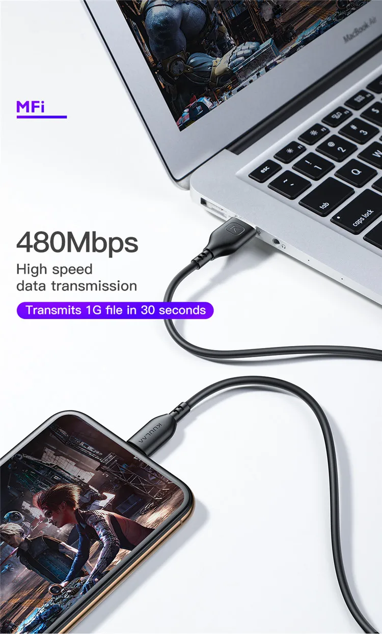 KUULAA Special Sale Mfi Certification 2.4A Sync Fast Charging USB 0.5 1 2M Fast Charger Data Cable for iPhone for Sale