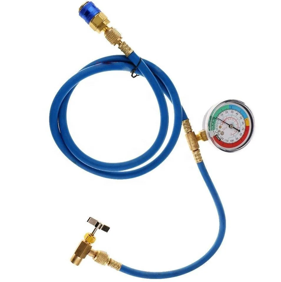 Car Refrigerant Charging Hose Kit With Gauge Selfsealing Can Tap Valve