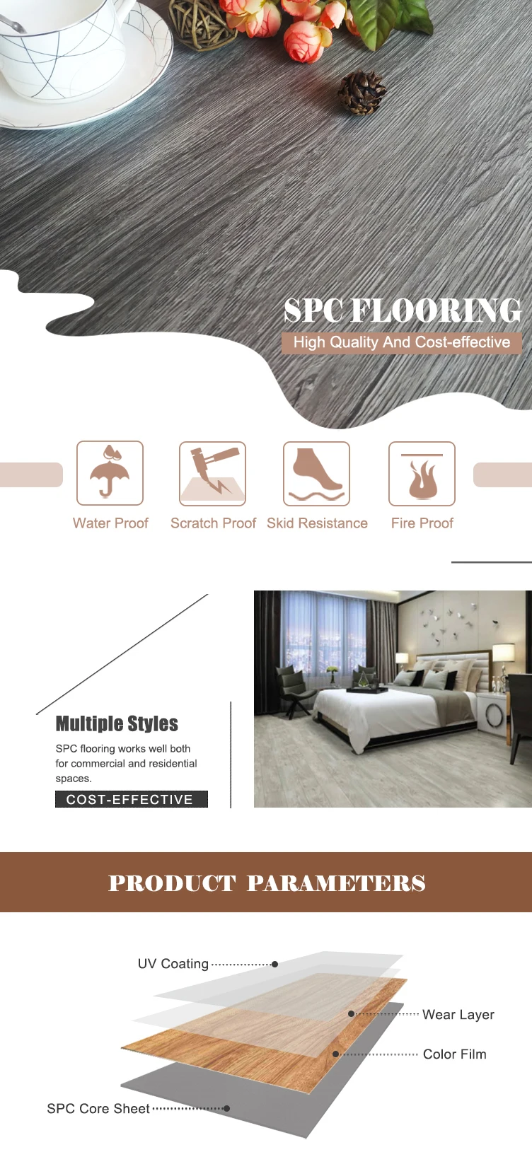 Waterproof Pvc Wood Style Unilin Click Lvt Flooring Pvc Floor Tile Spc