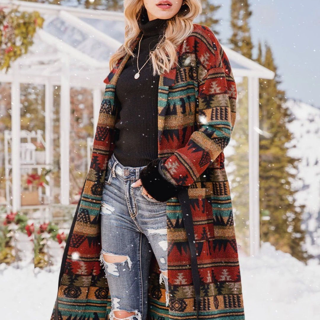 2024 Vintage Fall Winter Women's Aztec Cardigan Coat - Double