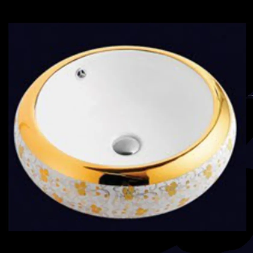 Luxury Golden Decorative Ceramic Art Basin Round Bathroom Sink