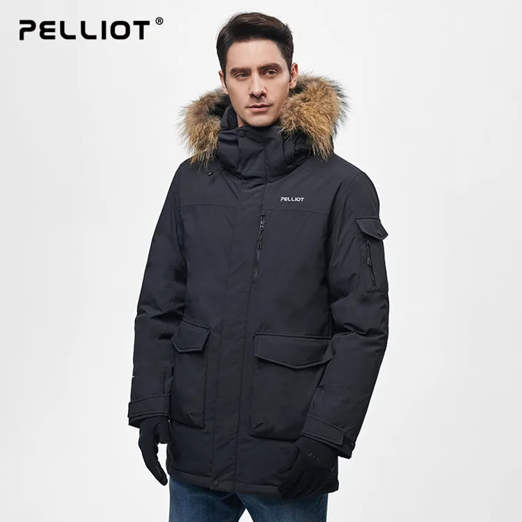 custom most popular winter warm outdoor sports high quality down man black with fur hood men's parka jacket