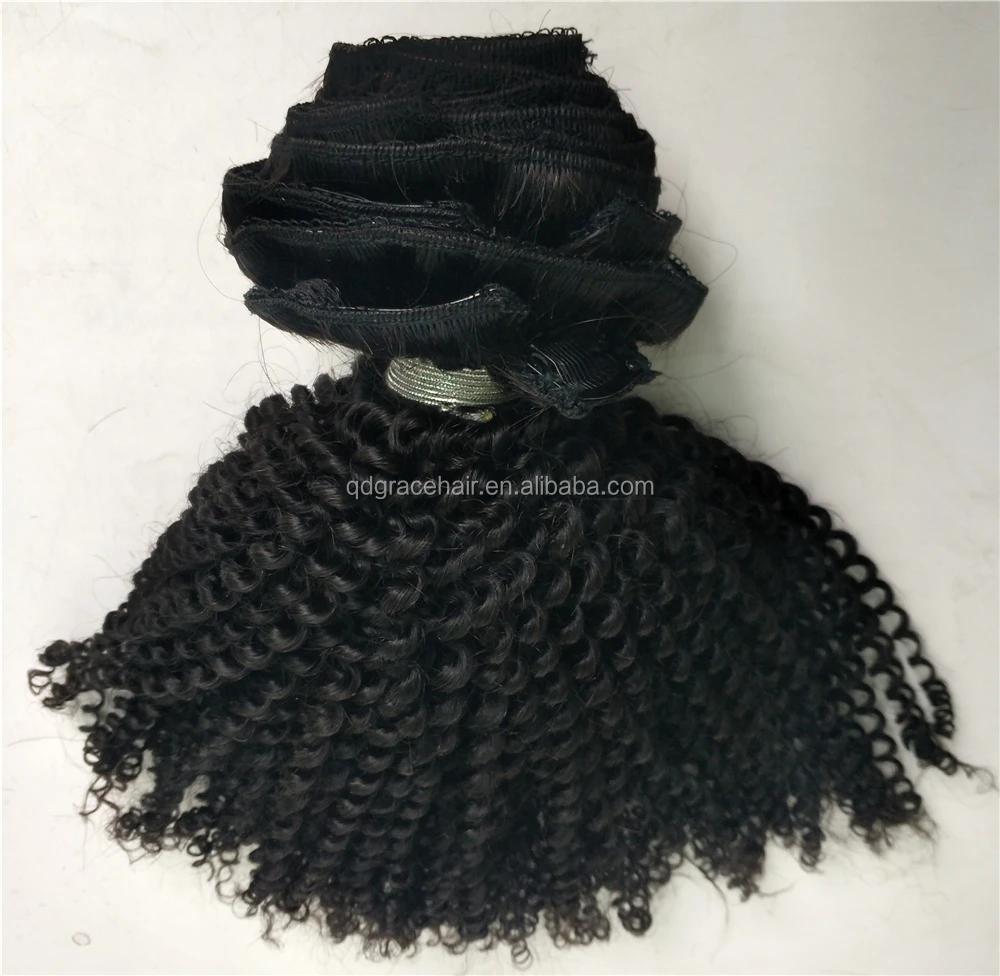 Clips-in Extension set Luxury grade curly human hair weave bundle virgin hair clip afro kinky curly wavy