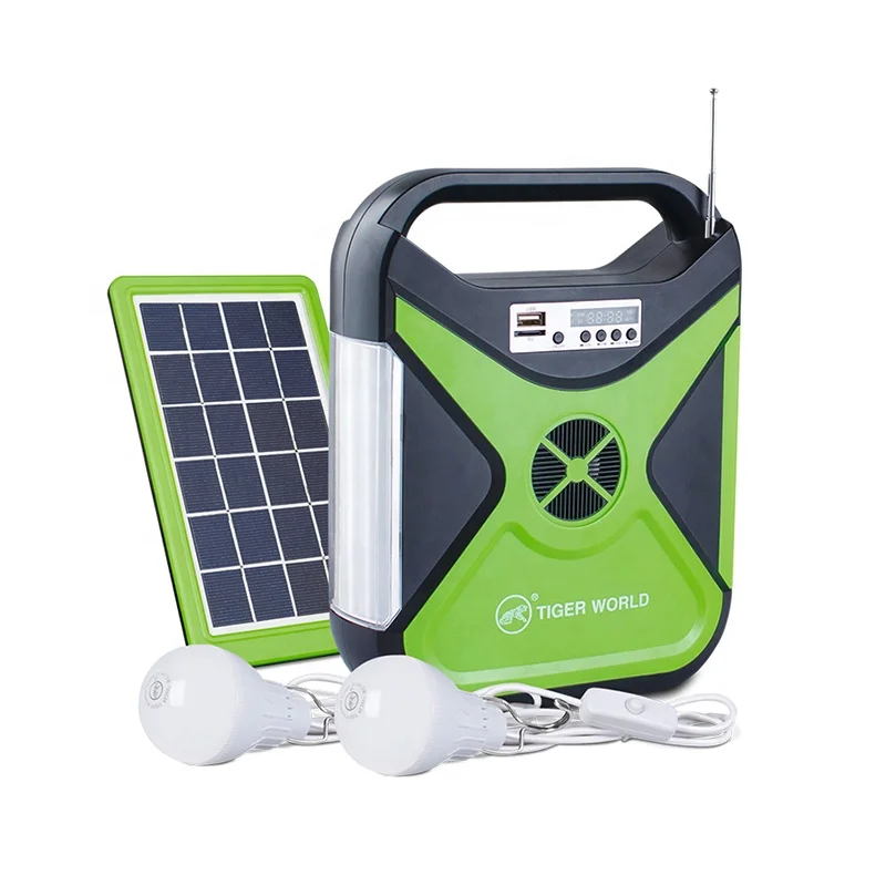Rechargeable led emergency light home lighting solar kit radio and music function solar light set with usb port