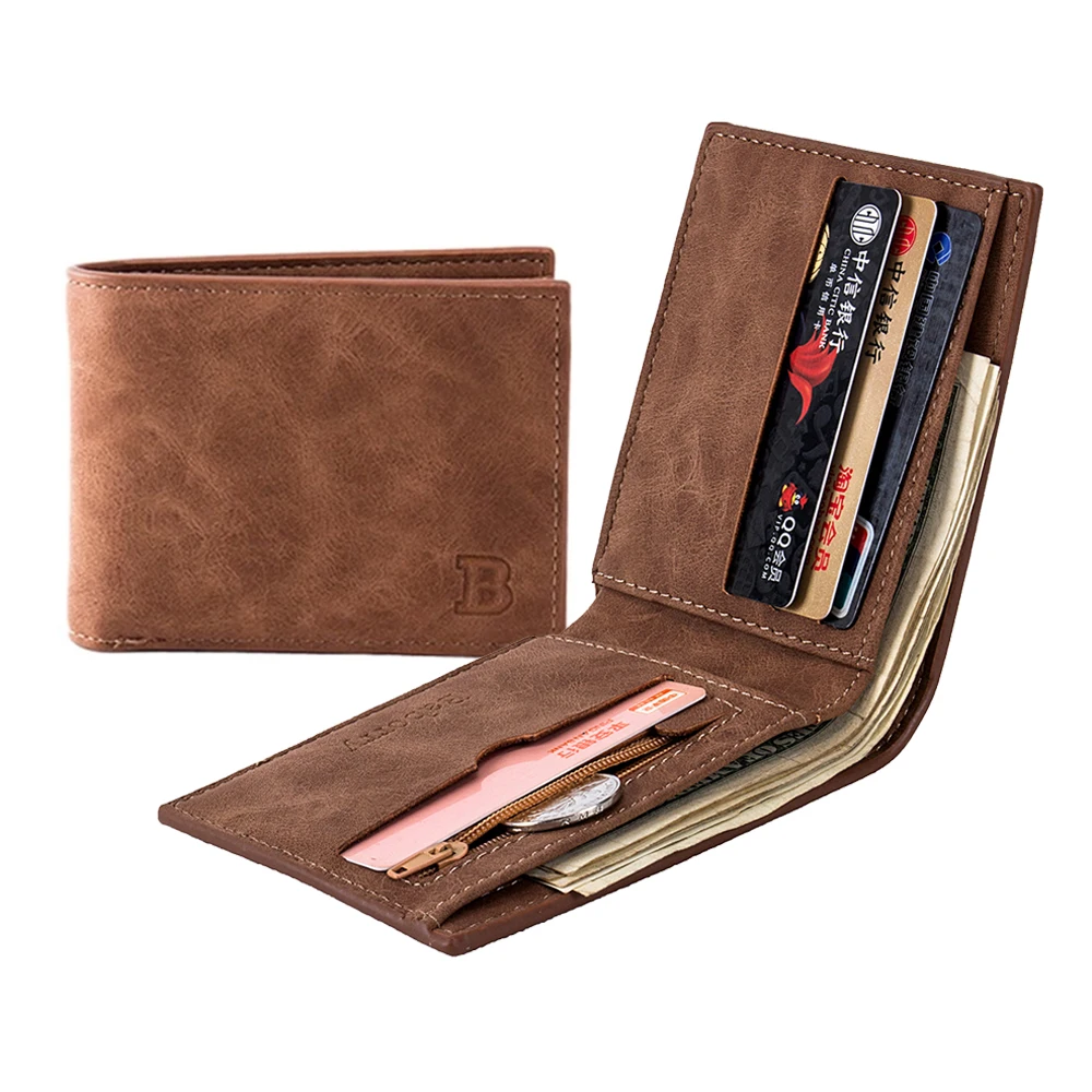 Оптовая Продажа Модные Пользовательские бизнес повседневное Винтаж Короткие Двойные тонкий кожаный бумажник для мужчин