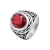 Wholesale custom eye-catching personality retro ruby men's titanium steel ring