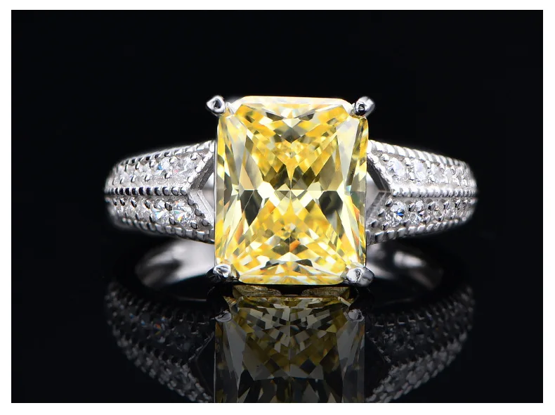 5.6 Karat Lab Diamond Ring Classic 8*10 Ice Flower Cut 925 Silver Ring with Classic Style