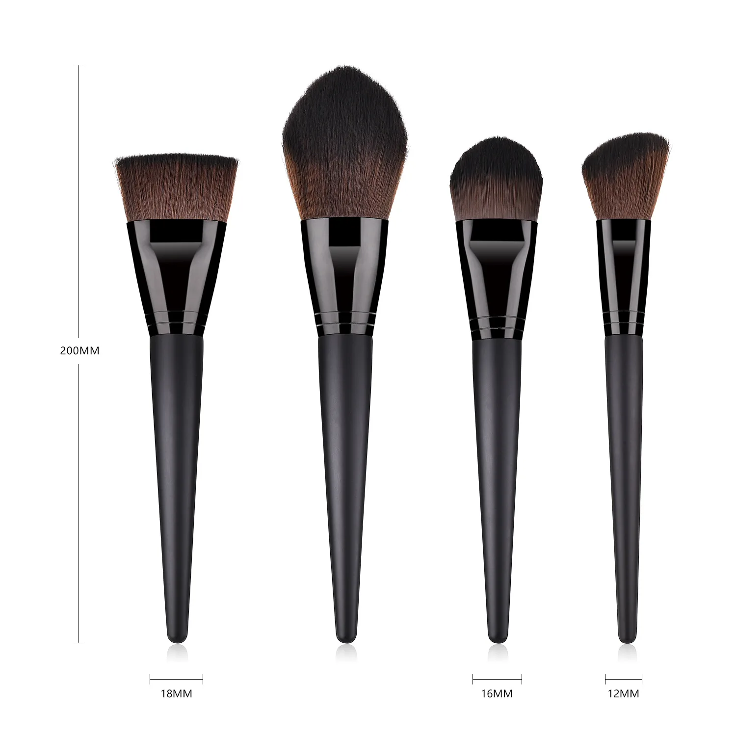 Profession High Quality 4pcs Black Flat Handle Mini Travel Cosmetic Brushes Foundation Blush