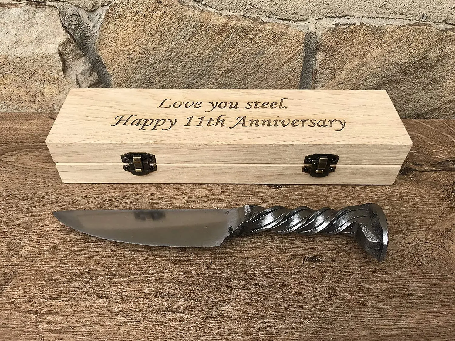 Railroad Spike Knife In A Wooden Gift Box With Engraved Box And