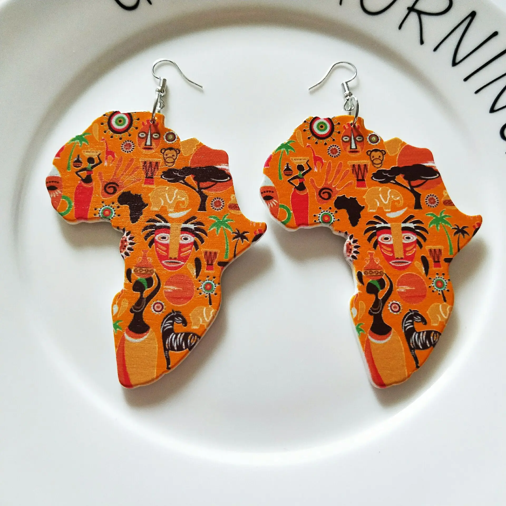 Lot De 2 Paires De Boucles D'oreilles Carte De L'Afrique - Neuf Avec étiquettes - Doré