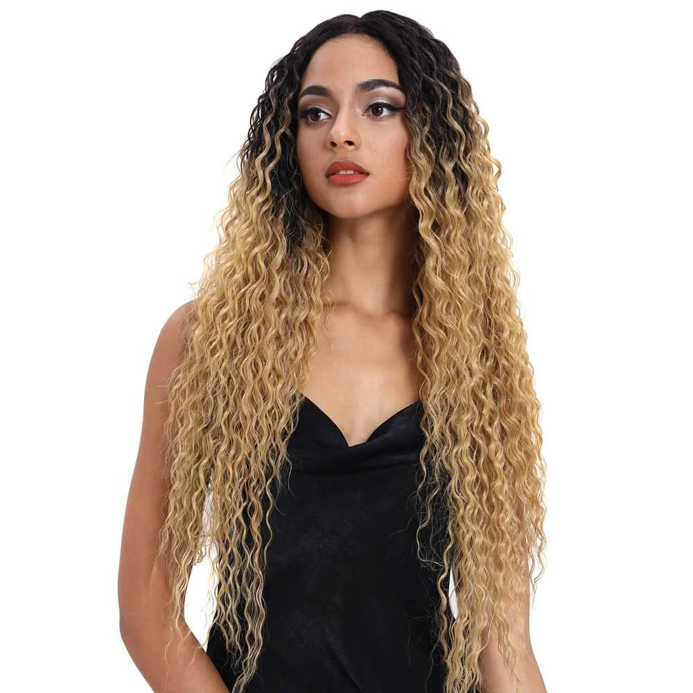 

long frontal closure colored lace front braid kinky hair 13 x 6 ynthetic lace wigs natural hairline,1 Piece, Color can be choosen