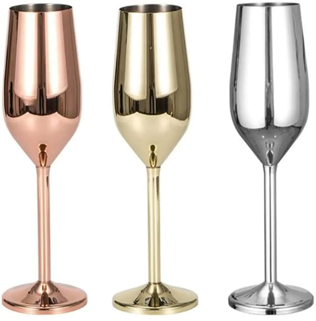 Stainless Steel Champagne Flutes Glass Set of 2 gold Parties and Anniversary 200ML Unbreakable BPA Free Champagne Wine Glasses for Wedding 