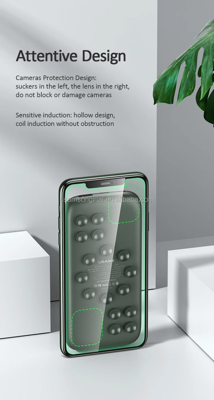 USAMS Compact High Capacity 10000mAh QC3.0 PD Power Bank Wireless Fast Charger 10W with Suction - ANKUX.COM