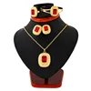 Ethlyn Ethiopian Jewelry Set Necklaces Clip Earrings Ring Bangle with Red Crystal Africa Bride Wedding Habesha jewellery S114