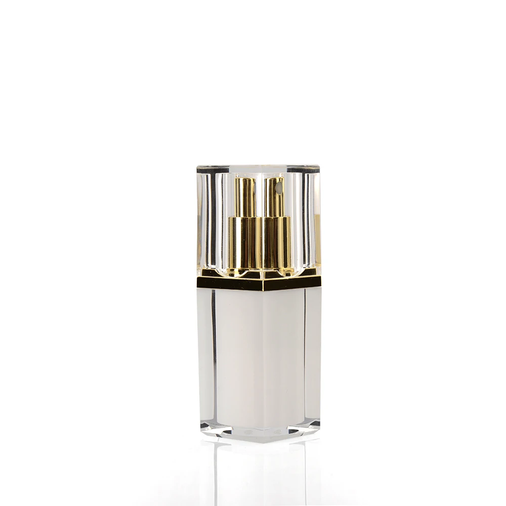 Trail Size 15ml Airless Cosmetic Bottles White Plastic Plating Square Sprayer Lotion Toner Airless Pump Bottle