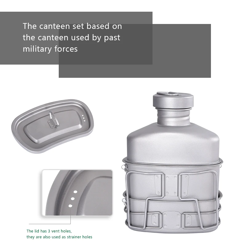 Boundless Voyage 3pcs Titanium Drinking Water Bottle Canteen Mess Tin