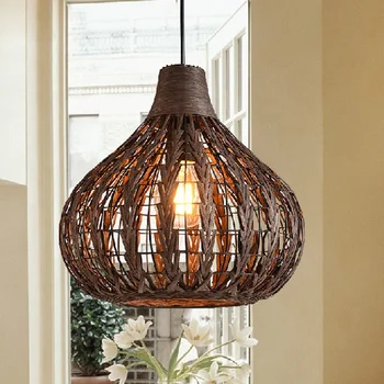 柳条复古复古装饰咖啡店挂竹灯吊灯